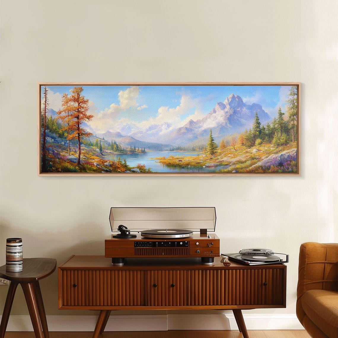 Wilderness Autumn Mountain Lake Serene Forest Cabin View Poster - Image 2