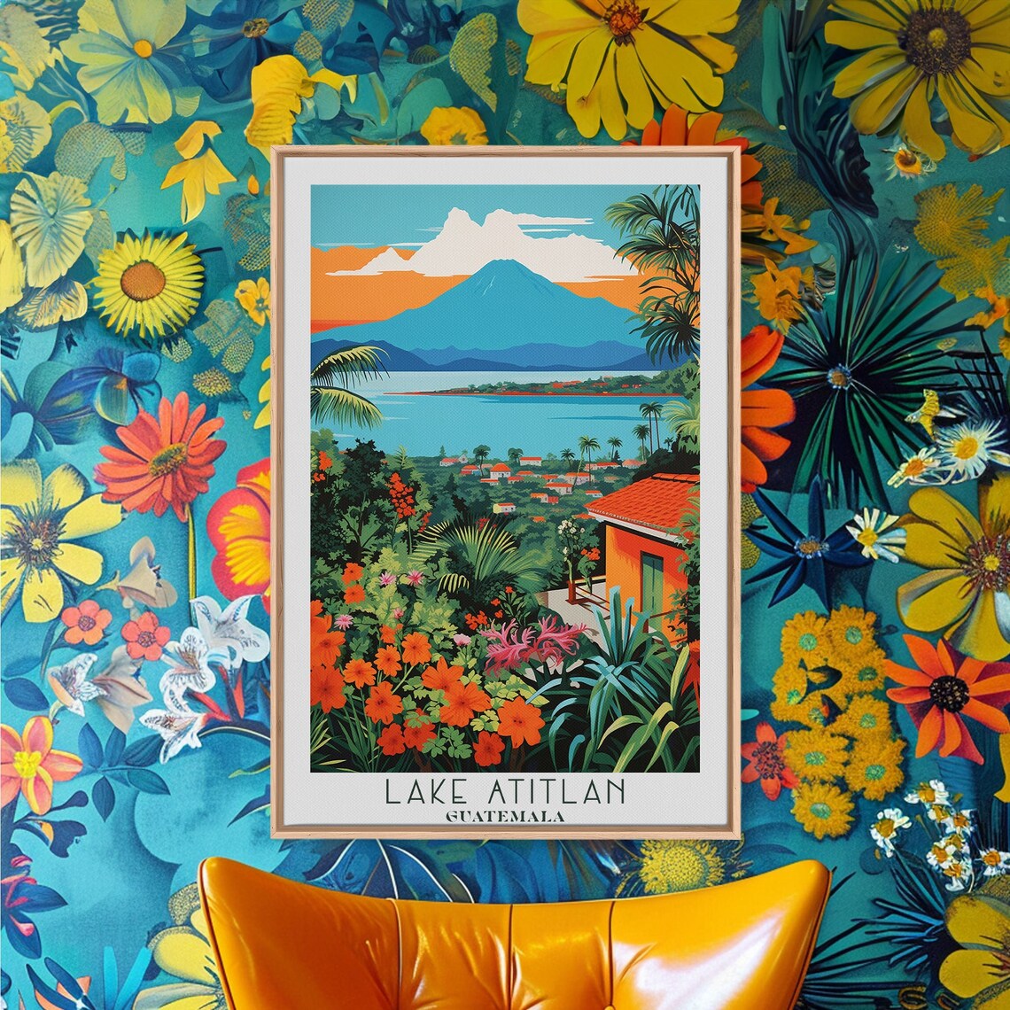 Lake Atitlan Guatemala Volcano Tropical Garden Lakeview Travel Poster - Image 6