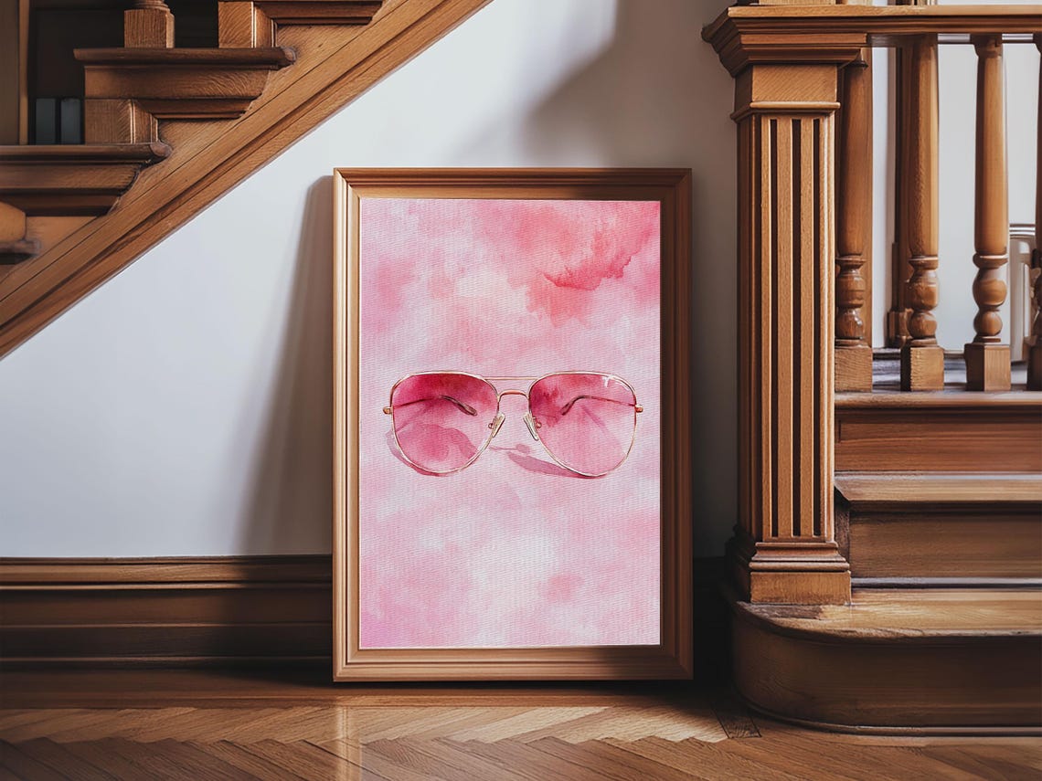 Pink Aviator Sunglasses Watercolor Gold Frames Fun Modern Wall Poster - Image 6