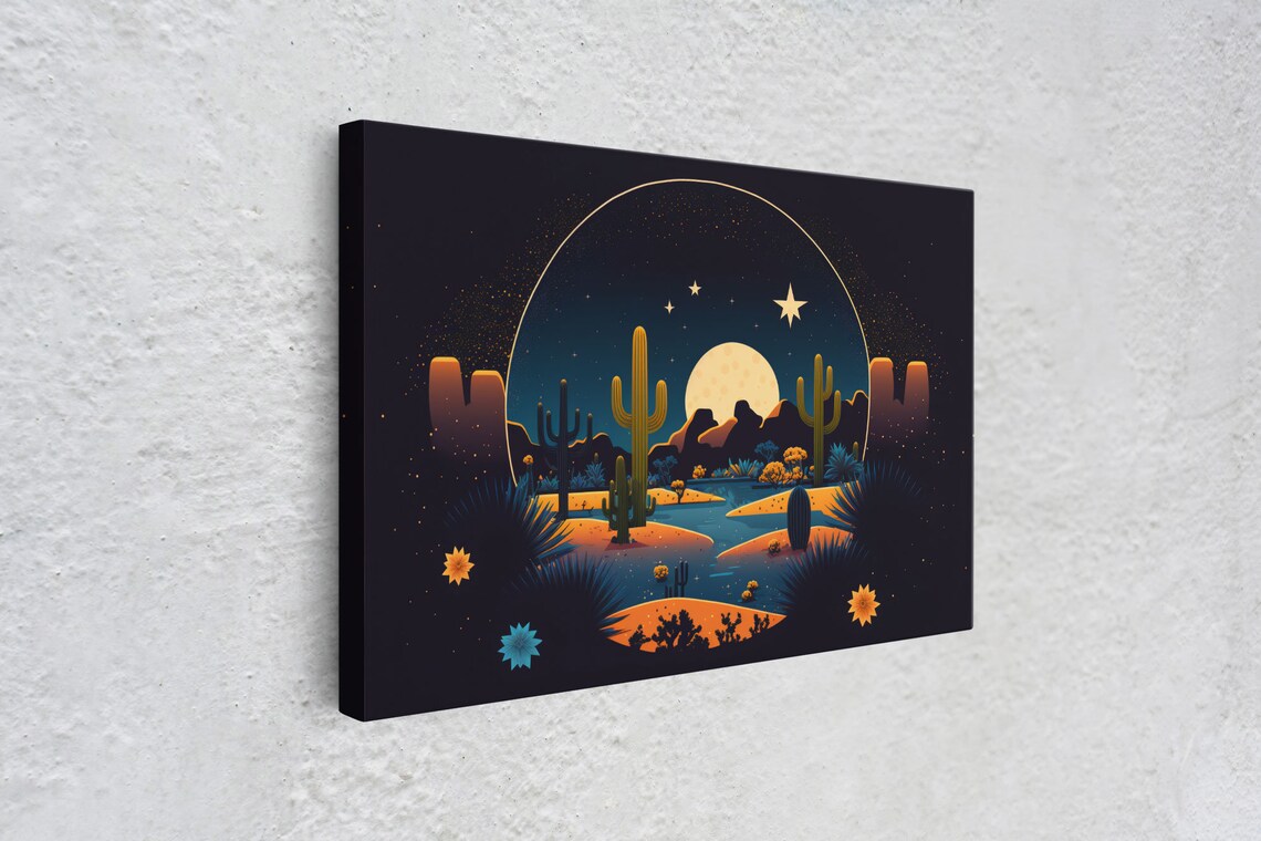 Pueblo Desert Full Moon Art Deco Style Art Print - Image 4