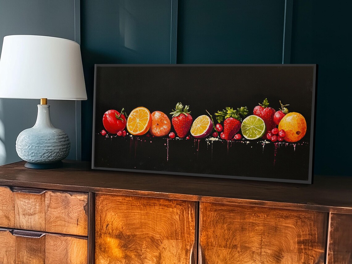Funky Fruit Painting Print Framed Art Fruit Painting Rustic Large Farmhouse Kitchen Wall Art Vintage Fruit Wall Art For Kitchen - Image 2