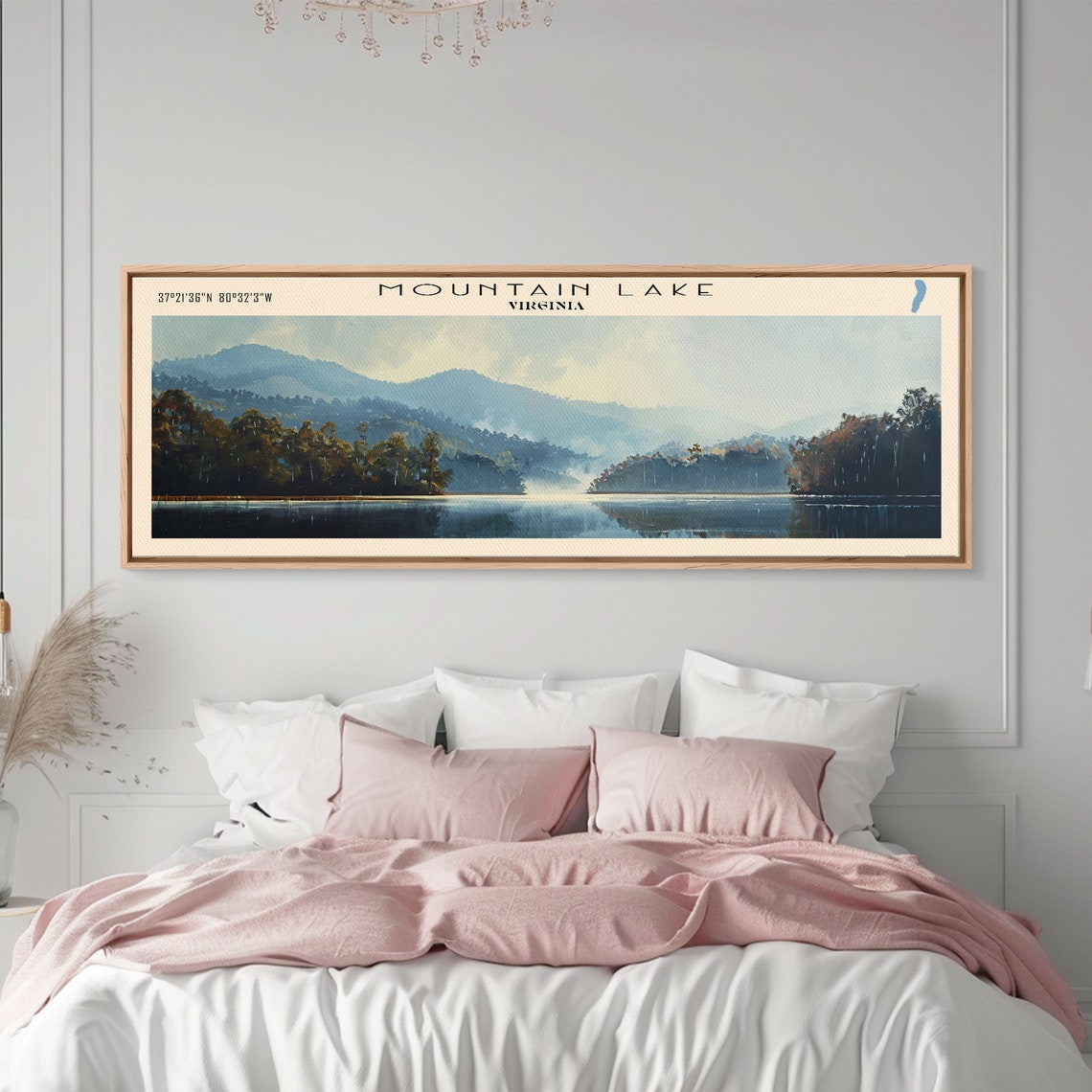 Mountain Lake Virginia Blue Mountain Ridges Misty Shore Travel Poster