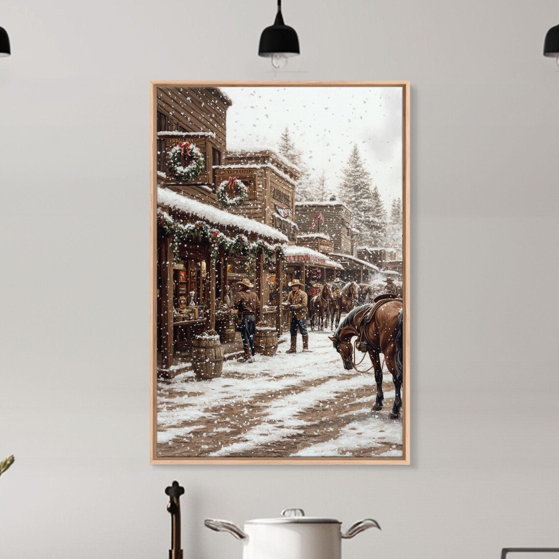Cowboy Christmas Scene, Vintage Western Town Art Print - Image 2