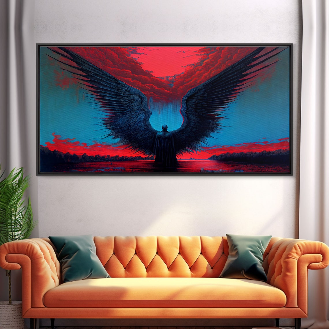 Gothic Dark Angel Giant Wings Blood Red Sky Over Water Poster - Image 5