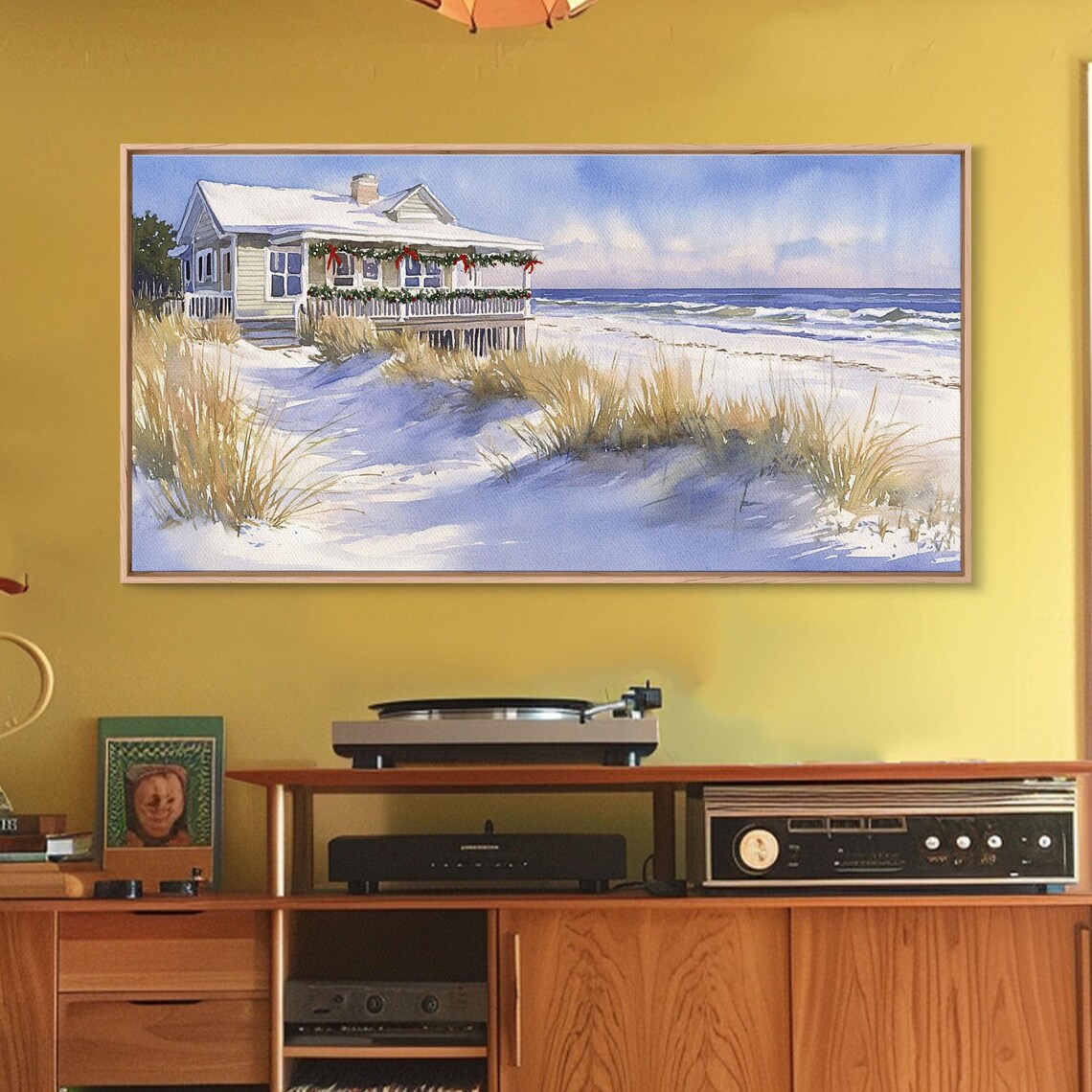 Beach House Christmas Garlands Sunny Winter Dunes Waves Art Print - Image 4
