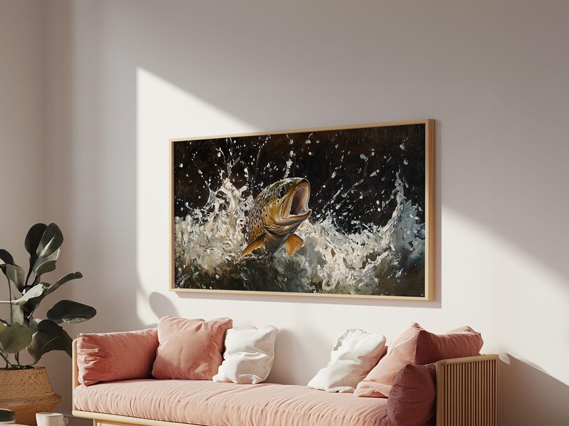 Rustic Trout River Scene Art Print, Cottagecore - Image 2