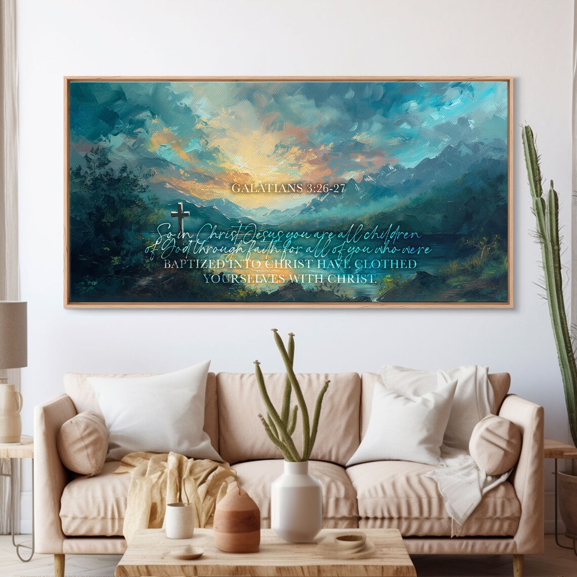 Galatians 3:26-27 Children of God Cross Mountain Bible Verse Wall Art - Image 3