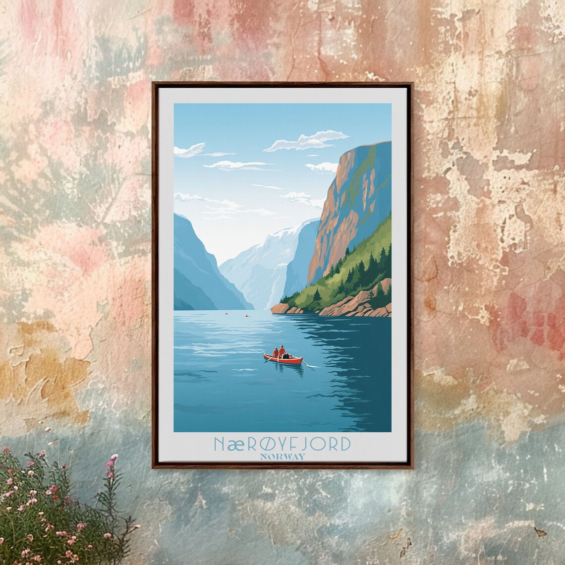 Nærøyfjord Norway Steep Fjord Cliffs Kayak Retro Vintage Travel Poster - Image 2