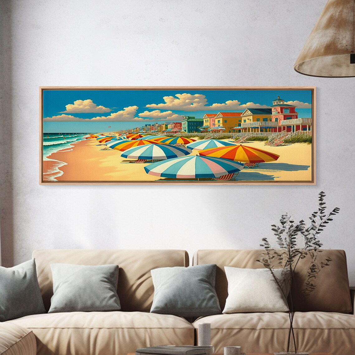 Beach Boardwalk Umbrellas, Mid-Century Modern Art Print - Image 4