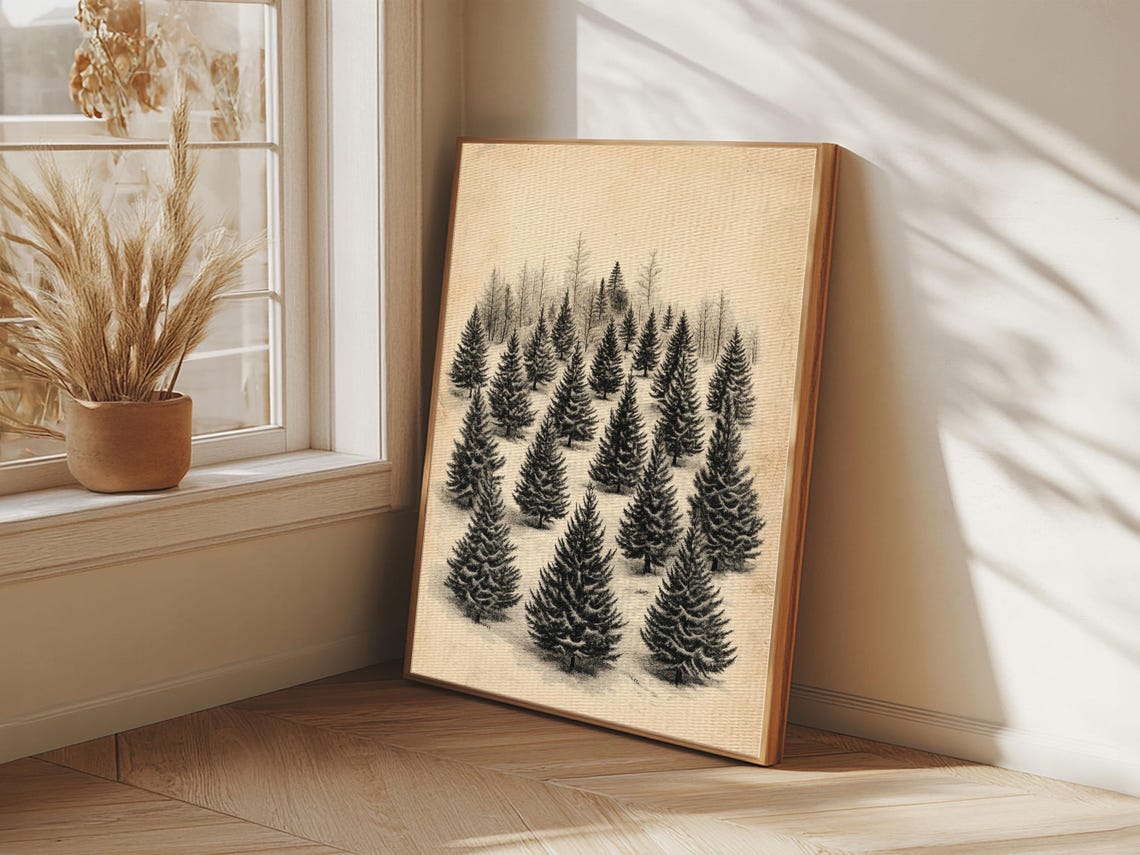 Christmas Tree Farm Sketch Pine Forest Minimalist Holiday Wall Poster - Image 5