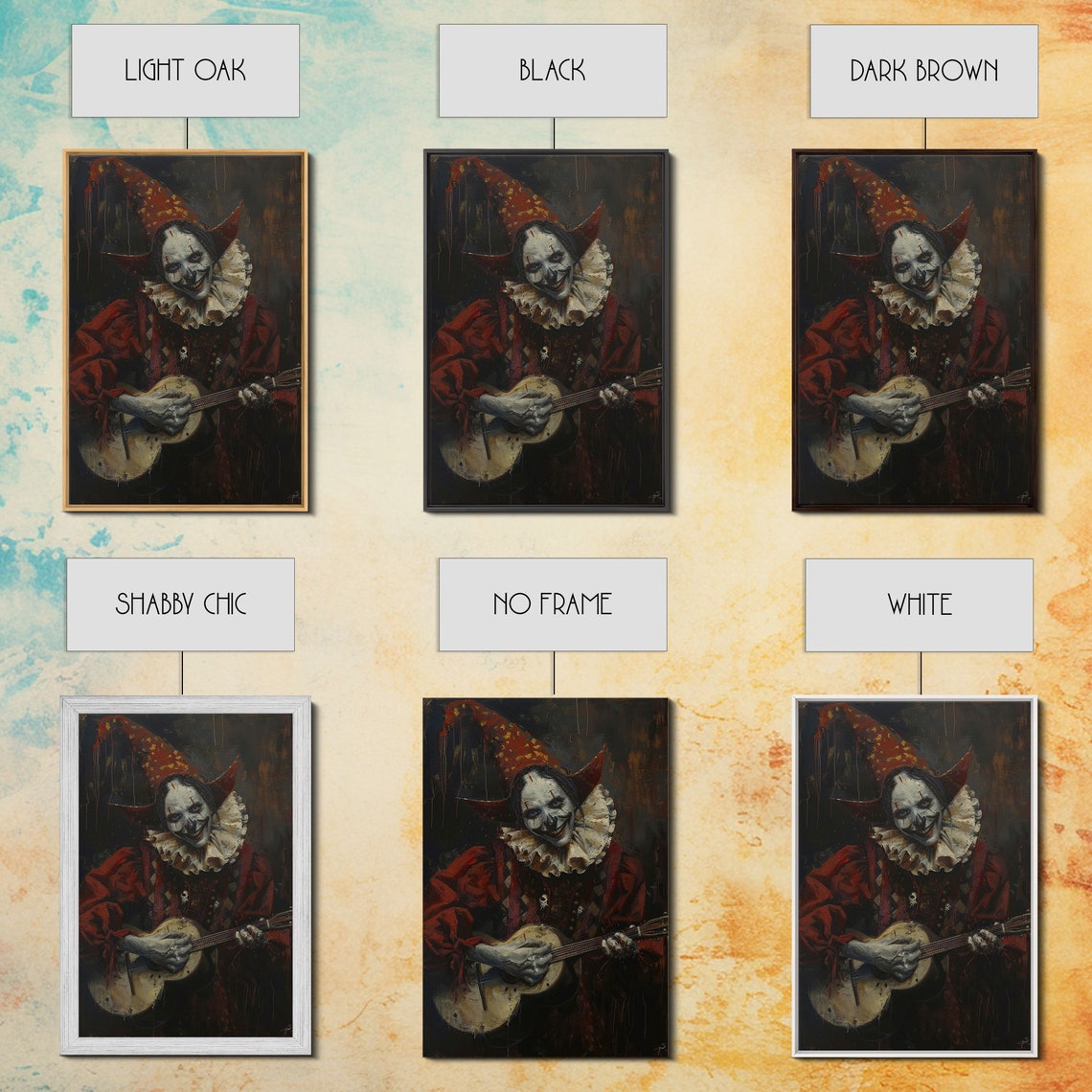 Creepy Clown Playing Guitar Dark Circus Horror Portrait Art Poster - Image 3