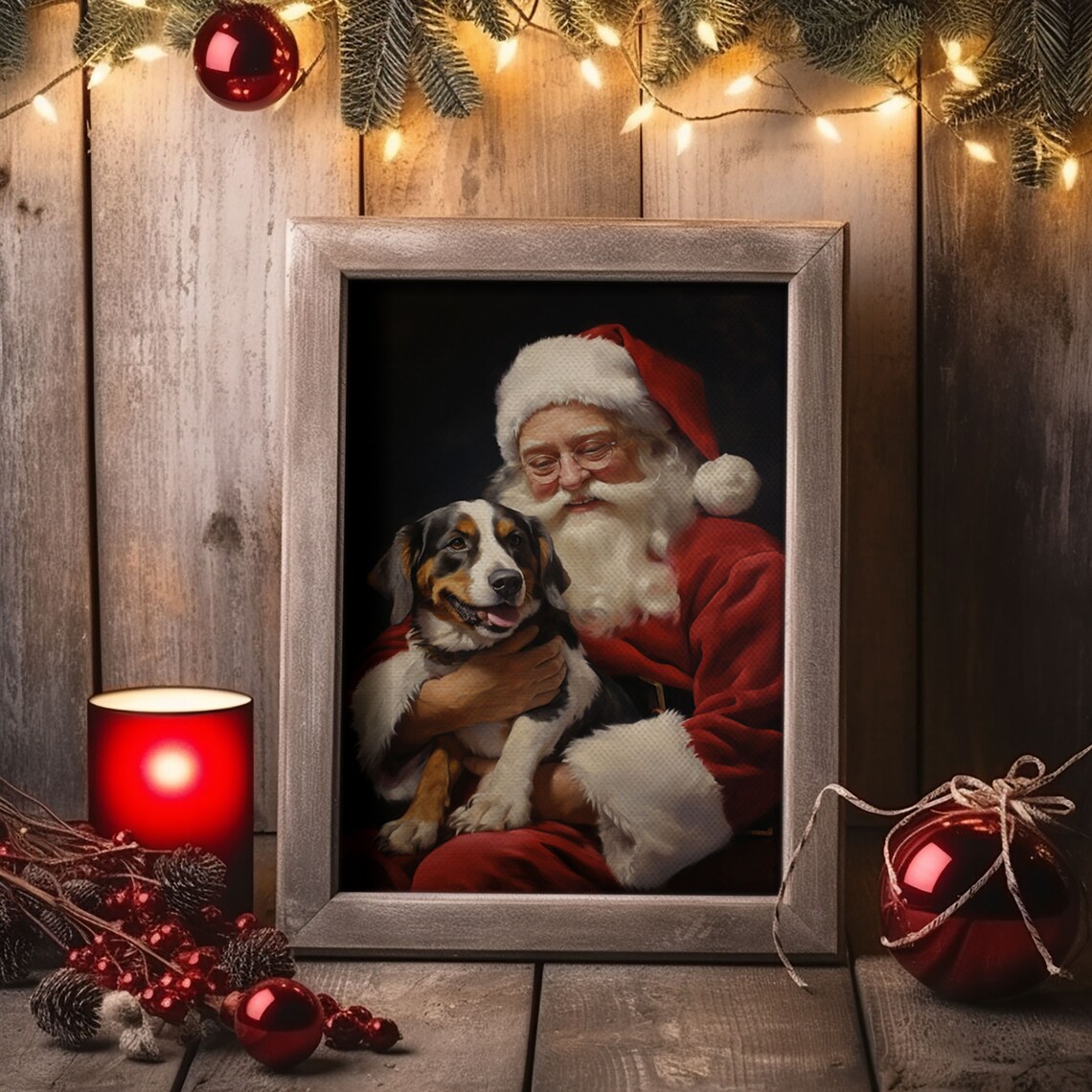 Santa Claus And His Beagle Christmas Wall Art Dog Gift Christmas Dog Winter Wall Art Santa Decor Santa Art Print Cute Dog Print