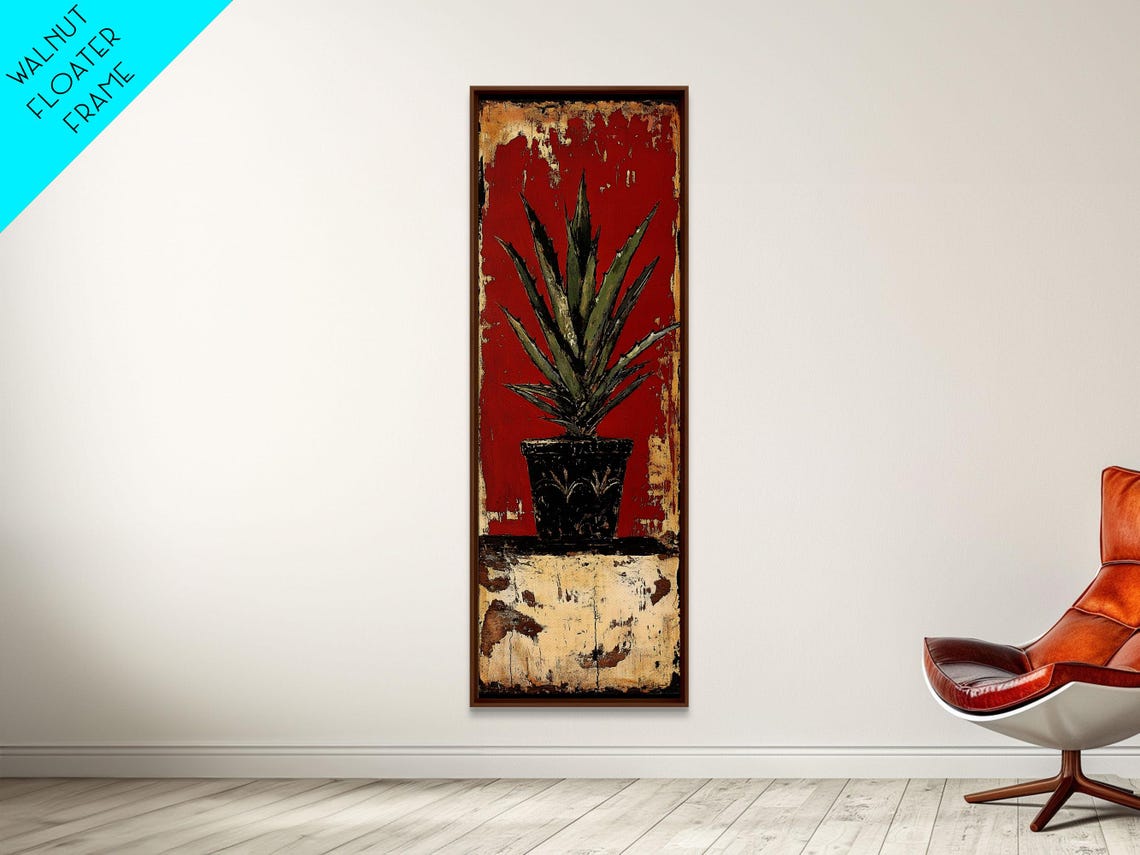 Agave Plant Black Pot Bold Red Rustic Southwest Botanical Wall Art - Image 6