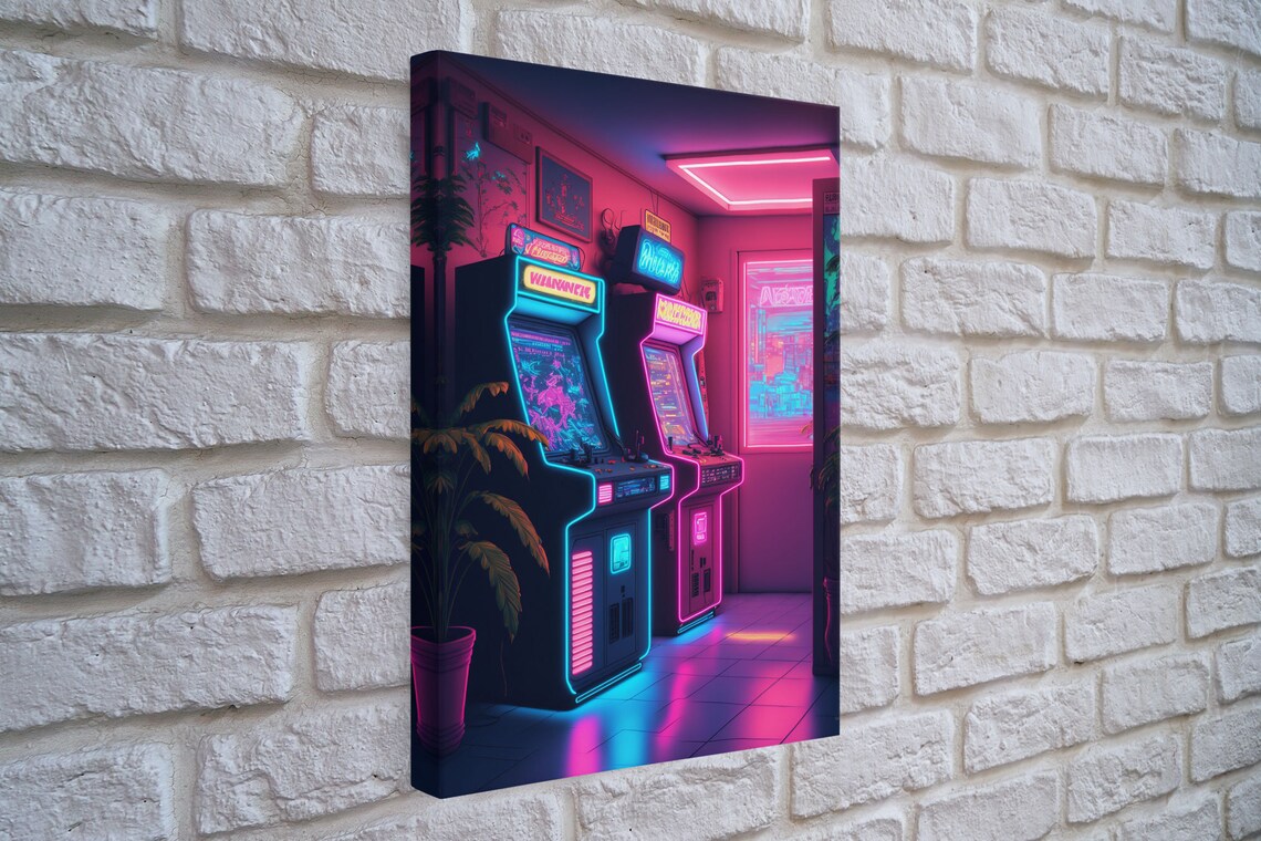 Retrowave Arcade Room Neon Gamer Art, Poster Print - Image 3