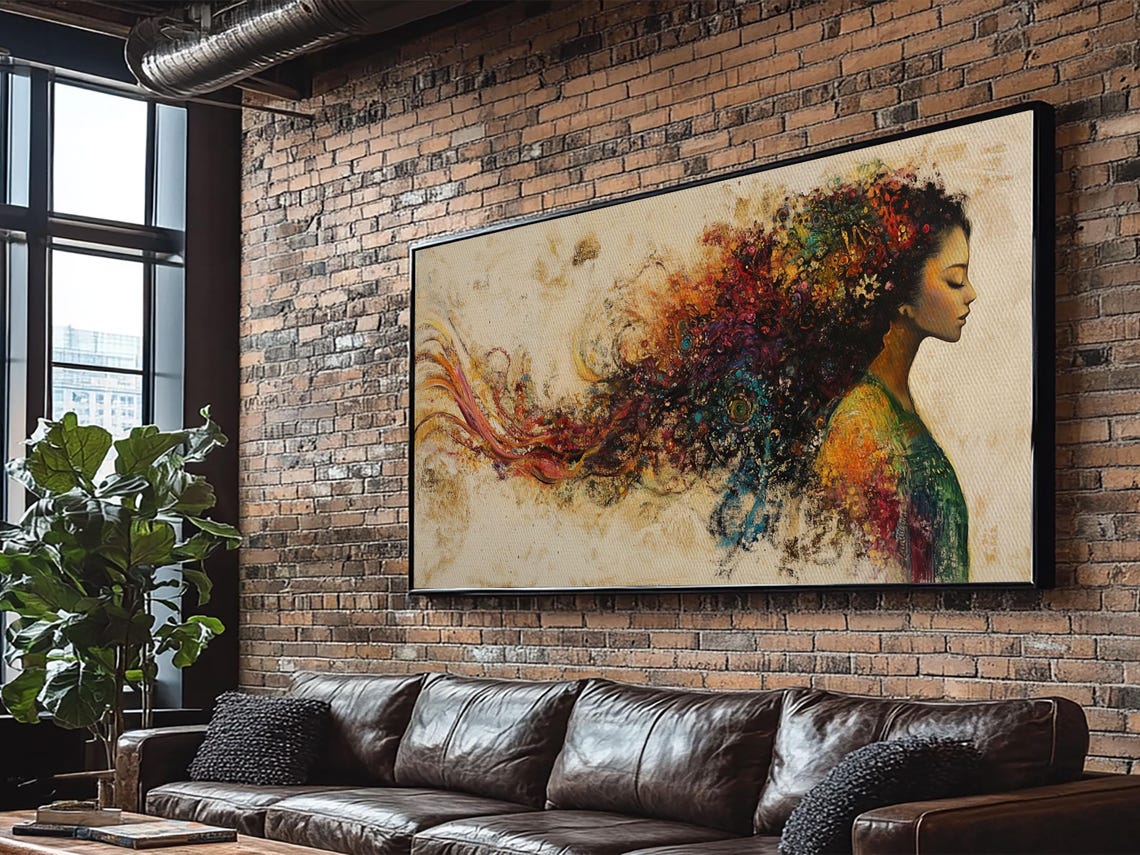 Woman Profile Hair Dissolving Into Colorful Swirls Abstract Art Poster - Image 2