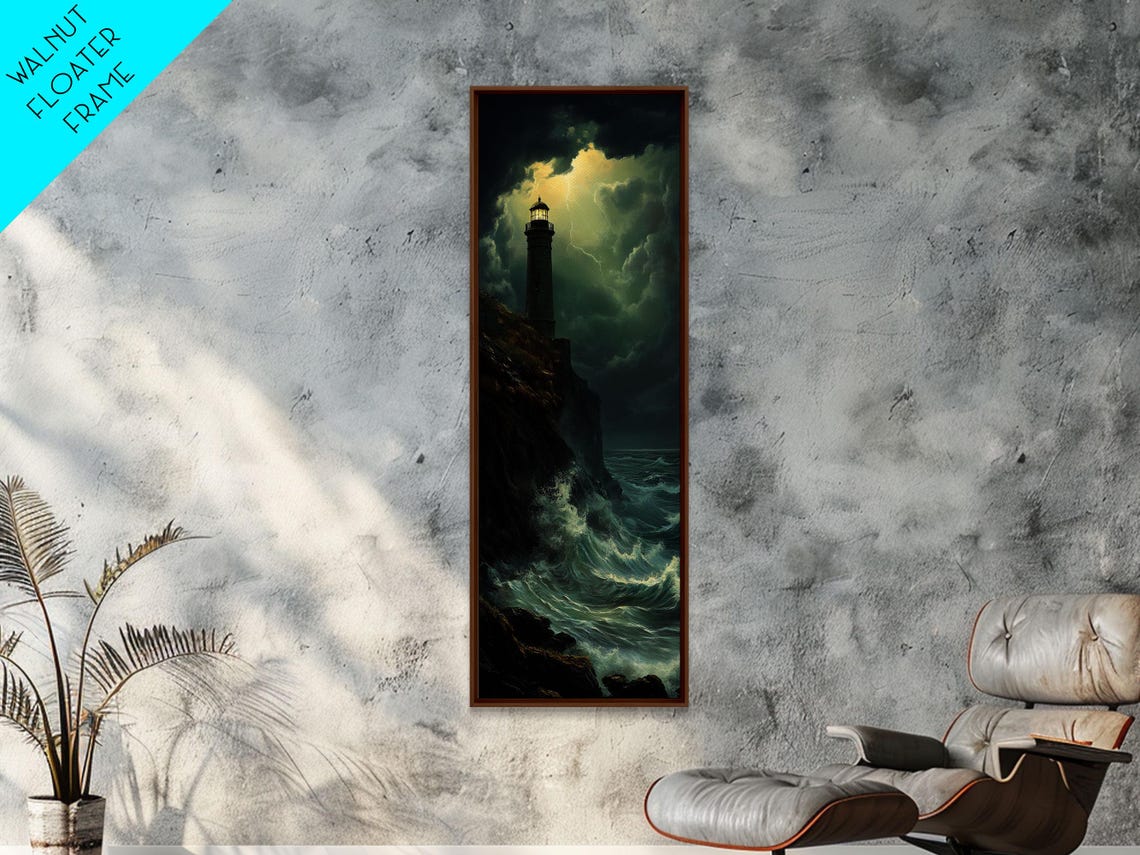 Nautical Landscape Painting Print The Light House Lighthouse Painting Seascape Painting Accent Piece Tall Narrow Art Skinny Art - Image 2