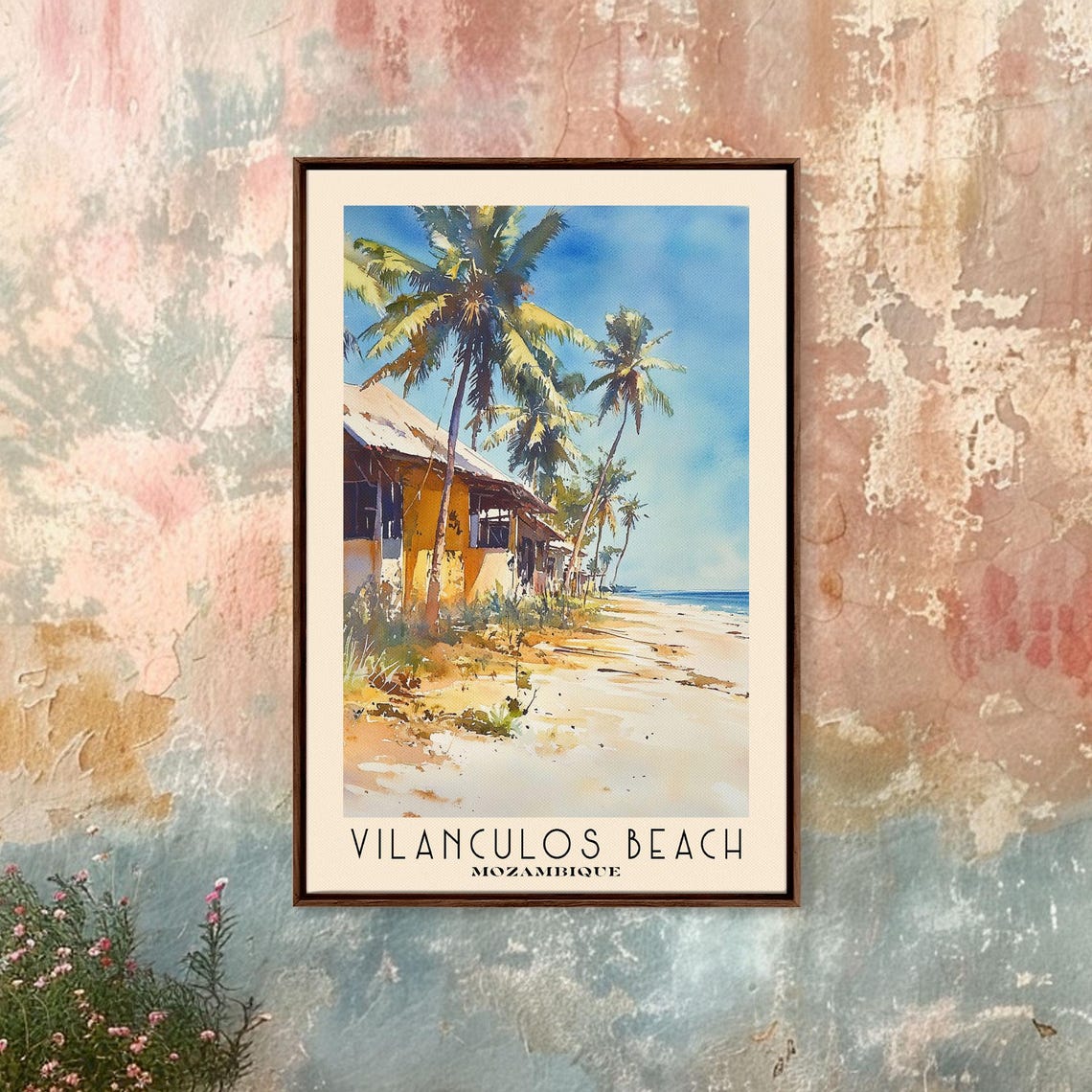 Vilanculos Beach Mozambique Palm Trees Beach Hut Watercolor Poster - Image 4