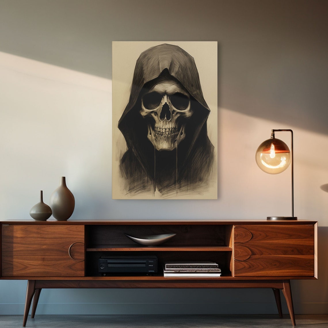 Skull Decor Charcoal Drawing Gothic Home Decor Print Wall Art Vertical Art Skull Gift Human Skull Decor Modern Art Prints - Image 3
