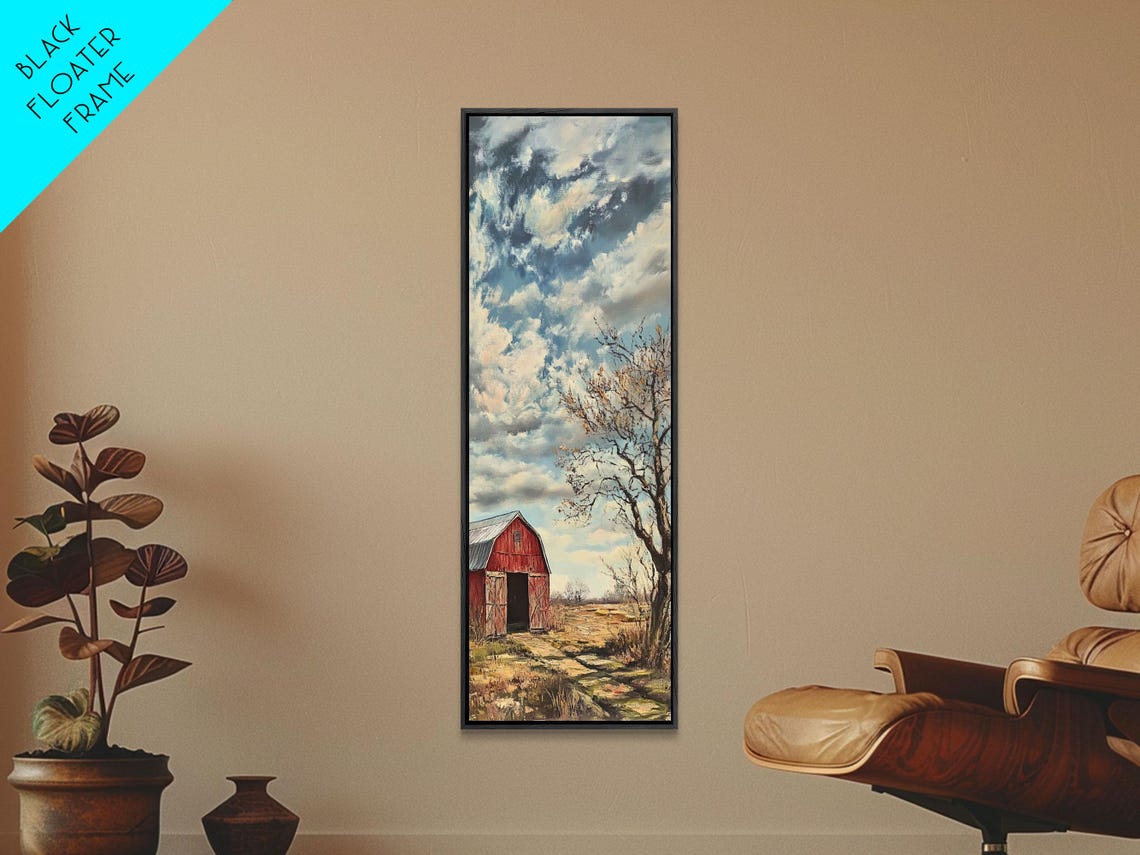 Red Barn Under Dramatic Cloudy Sky Rustic Farm Landscape Poster - Image 6