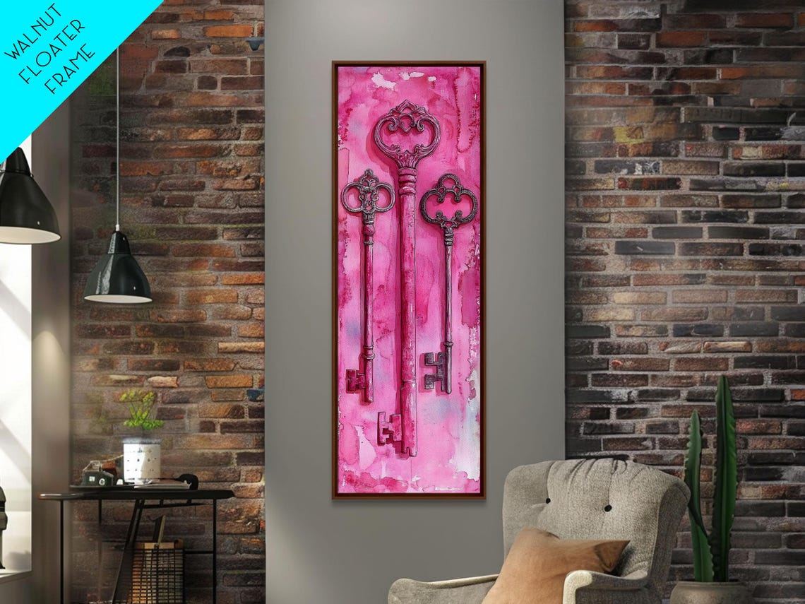 Antique Magenta Skeleton Keys Pink Watercolor Whimsical Wall Poster - Image 6
