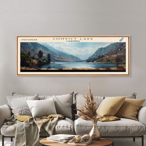 Convict Lake California Framed Print Lake House Art Panoramic Wide Art Travel Poster Modern Lake Painting Nature Art
