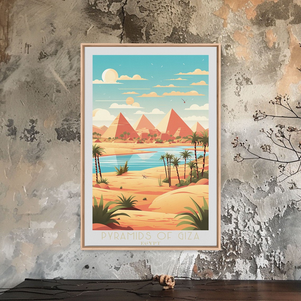 Pyramids of Giza Egypt Desert Palms Oasis Warm Sunset Poster - Image 3