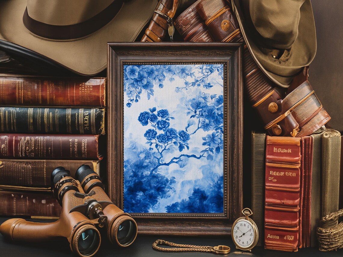 Blue And White Roses Chinoiserie Floral Watercolor Painting Print