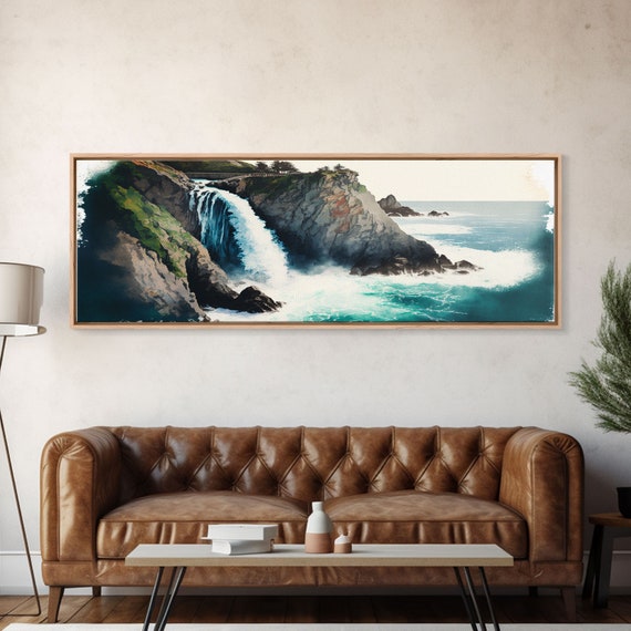 Panoramic Framed Print Watercolor Fantasy Waterfall Home Decor Living Room Secret Water Fall Fantasy Art