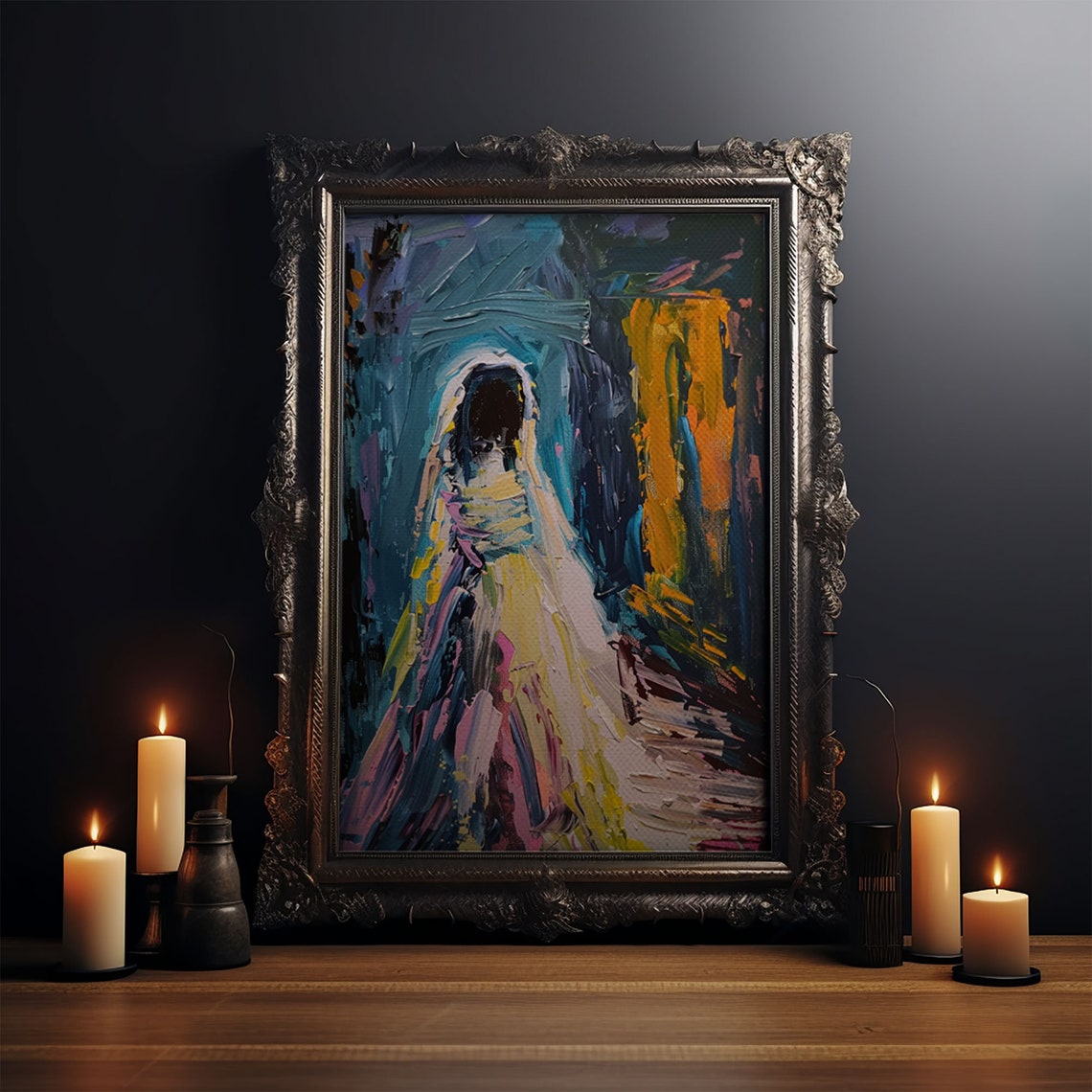 Haunted Veiled Ghost Abstract Colorful Impasto Painting Art Poster - Image 3