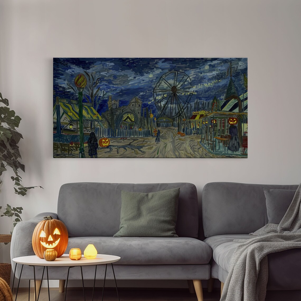 Starry Night Haunted Carnival Ferris Wheel Carousel Spooky Halloween Poster - Image 4