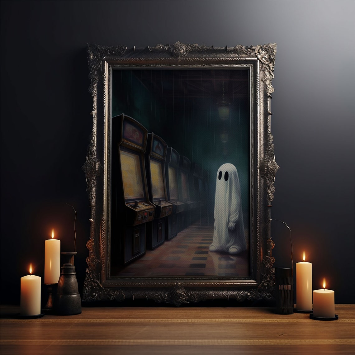 Ghost In Abandoned Arcade Retro Game Room Spooky Nostalgia Art Poster - Image 3