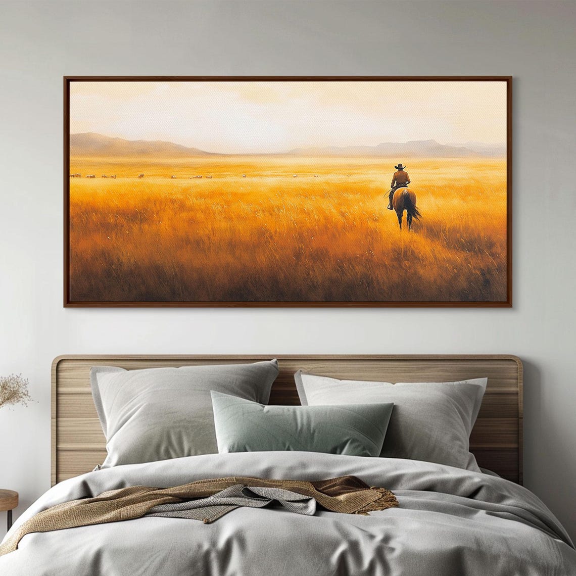 Lone Cowboy Herding Cattle Across Golden Plains Sunset Art Print - Image 4