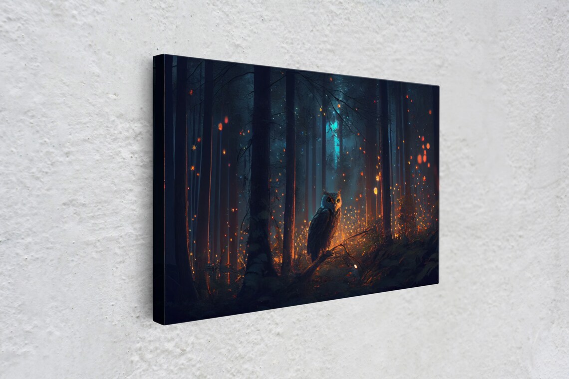 Fantasy Forest Art, Fireflies And The Owl At Midnight - Image 4