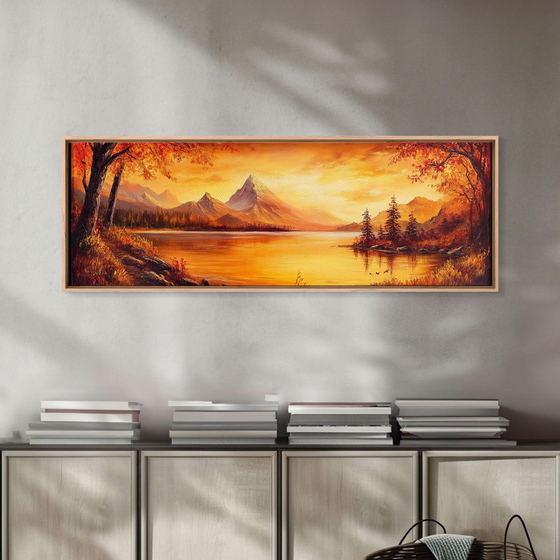 Golden Hour Autumn Lake Fiery Mountain View Oil Painting Poster - Image 4