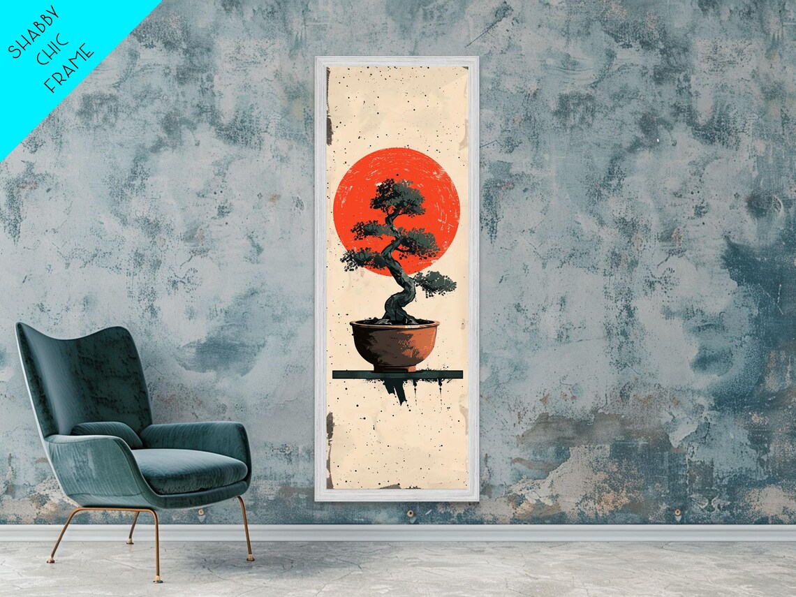 Print Bonsai Tree Silhouette Against Red Sun Minimalistic Japanese Style Art For Modern Home Wall Decoration - Image 6