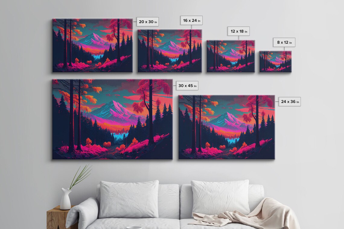 Synthwave Mountain and Forest Watercolor Art Print - Image 2