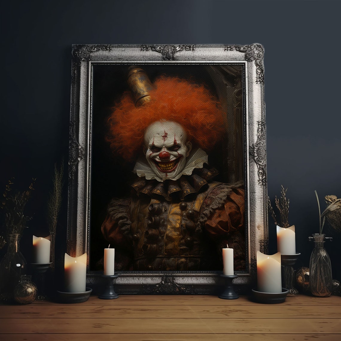 Scary Victorian Clown Portrait Red Hair Creepy Halloween Gothic Poster