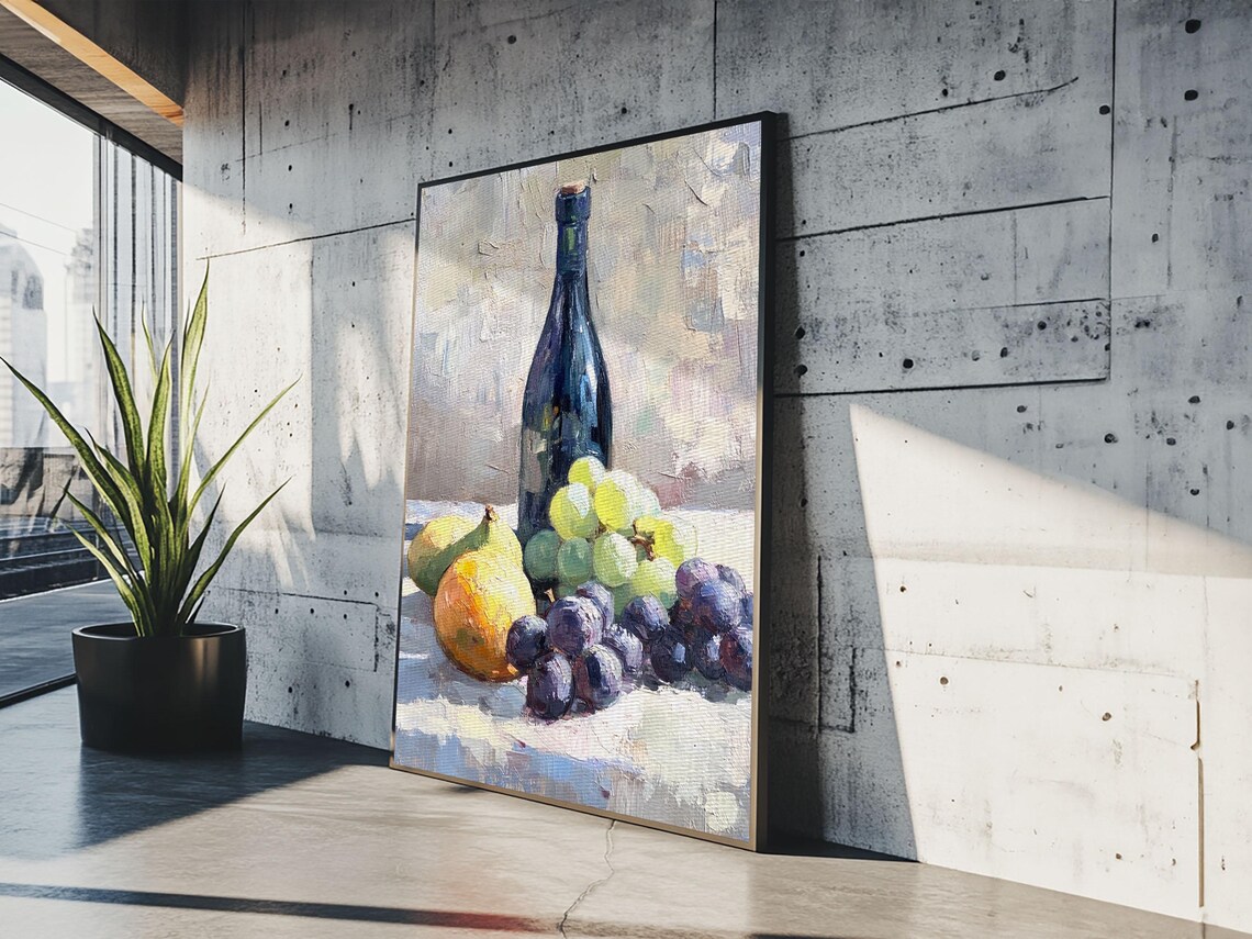Wine Bottle Pears And Grapes Classic Still Life Oil Painting Poster - Image 5