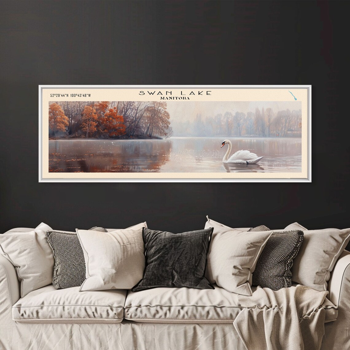 Swan Lake Manitoba Graceful Swan Misty Autumn Morning Travel Poster