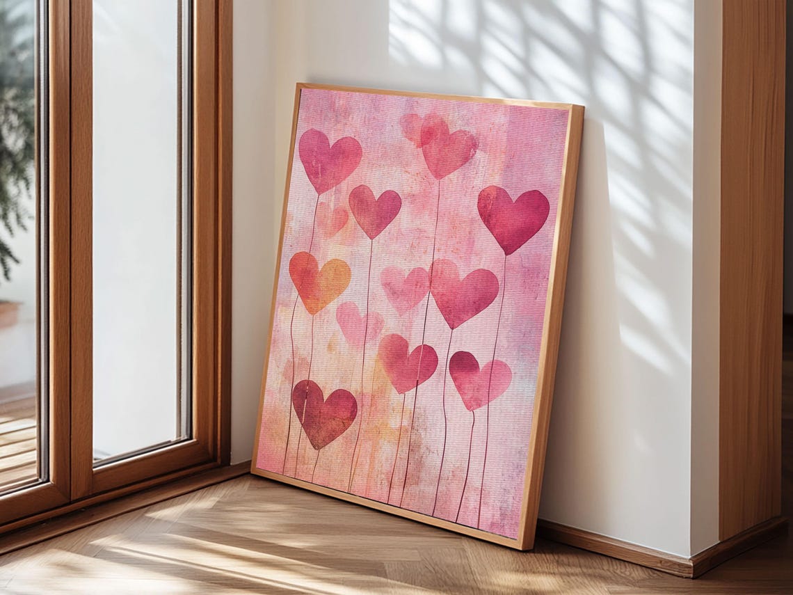 Pink Heart Balloons Watercolor Whimsical Love Valentines Wall Poster - Image 4