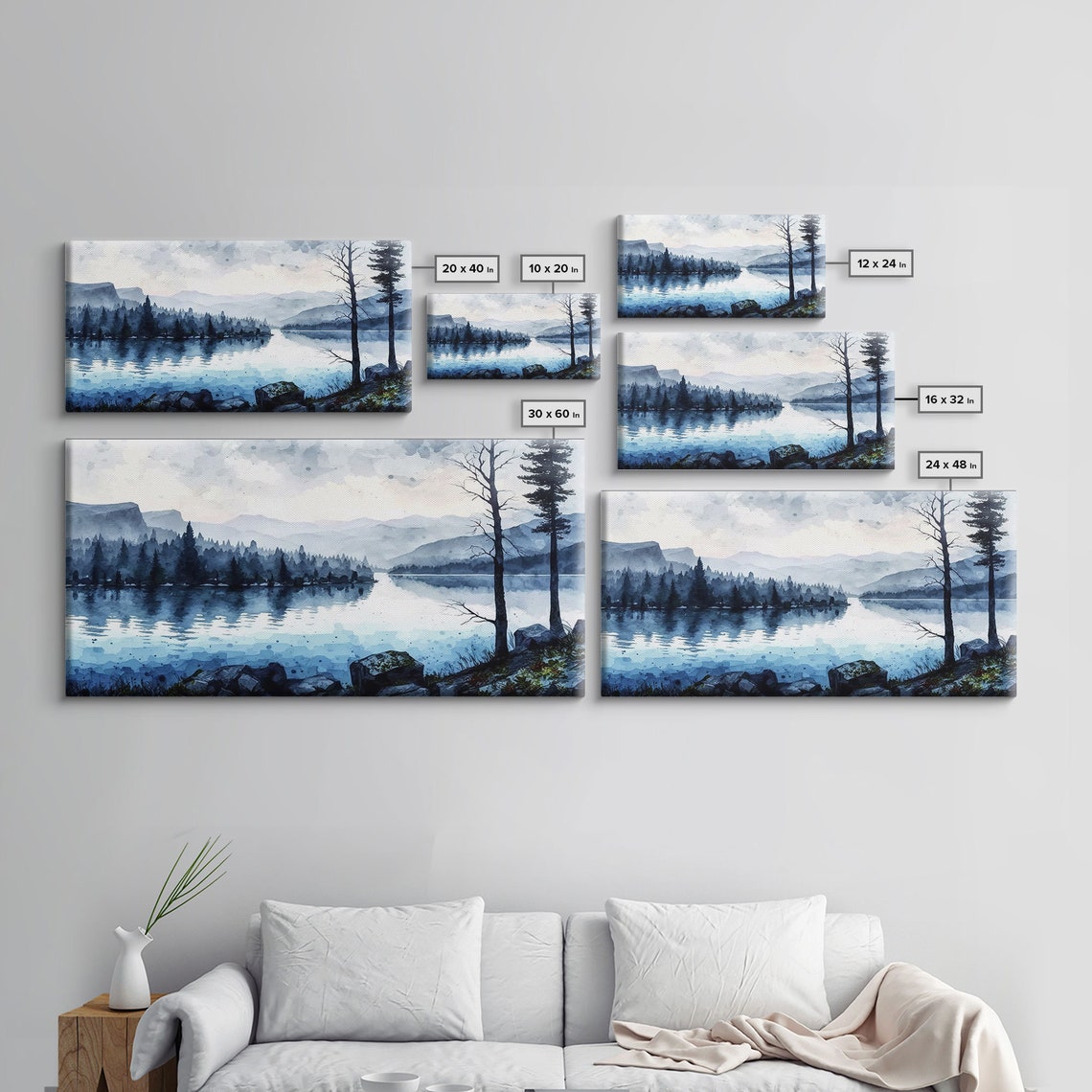 Blue Lagoon Alpine Lake Watercolor Mountain Reflection Scenic Poster - Image 2