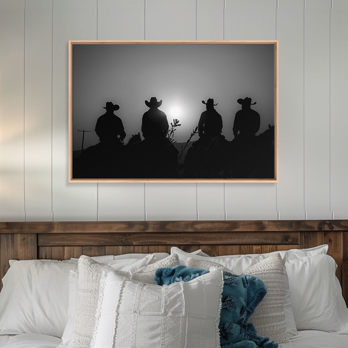 Four Cowboys Silhouette Sunset Riders Black White Western Poster - Image 4