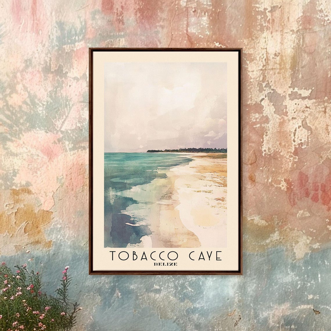 Tobacco Caye Belize Beach Shoreline Turquoise Water Watercolor Poster - Image 4