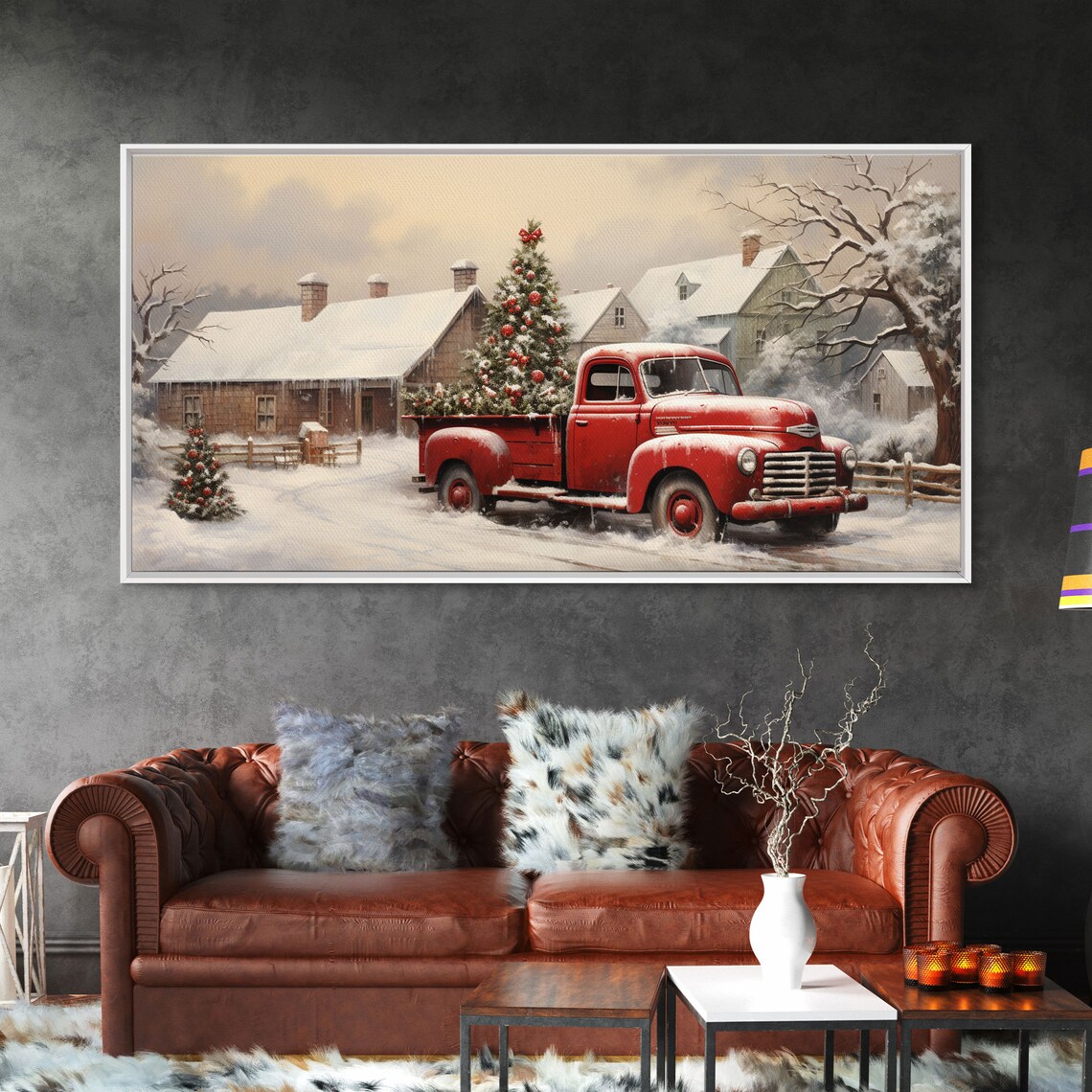 Vintage 1950s Red Truck Christmas Trees, Farmhouse Art Print - Image 6