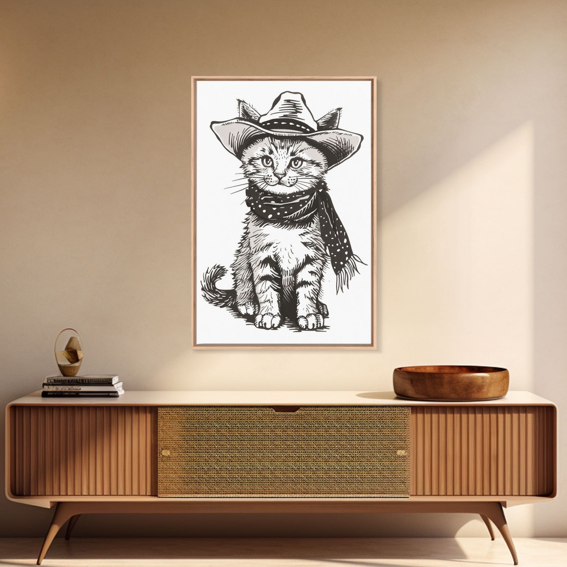 Cute Cowboy Kitten Polka Dot Bandana Vintage Sketch Wall Art Poster - Image 3