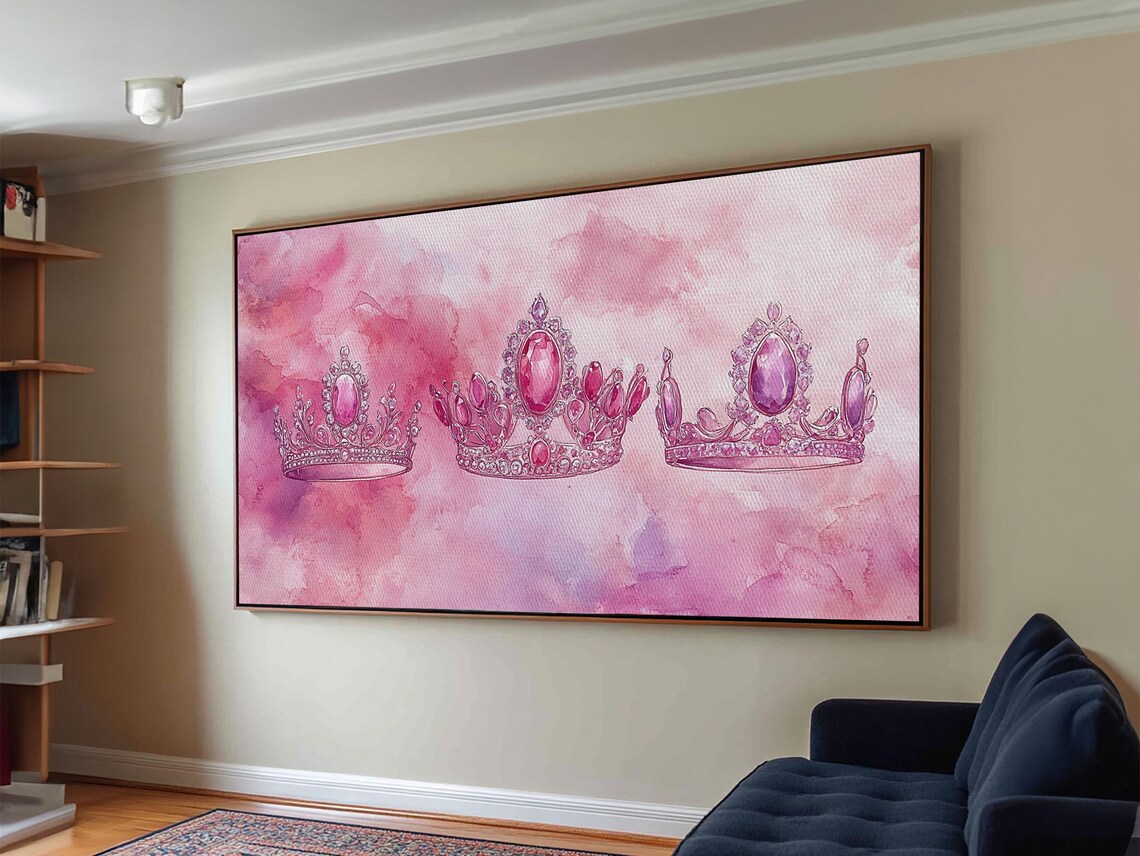 Pink Jewel Tiaras Triple Crown Princess Glam Watercolor Wall Poster - Image 6