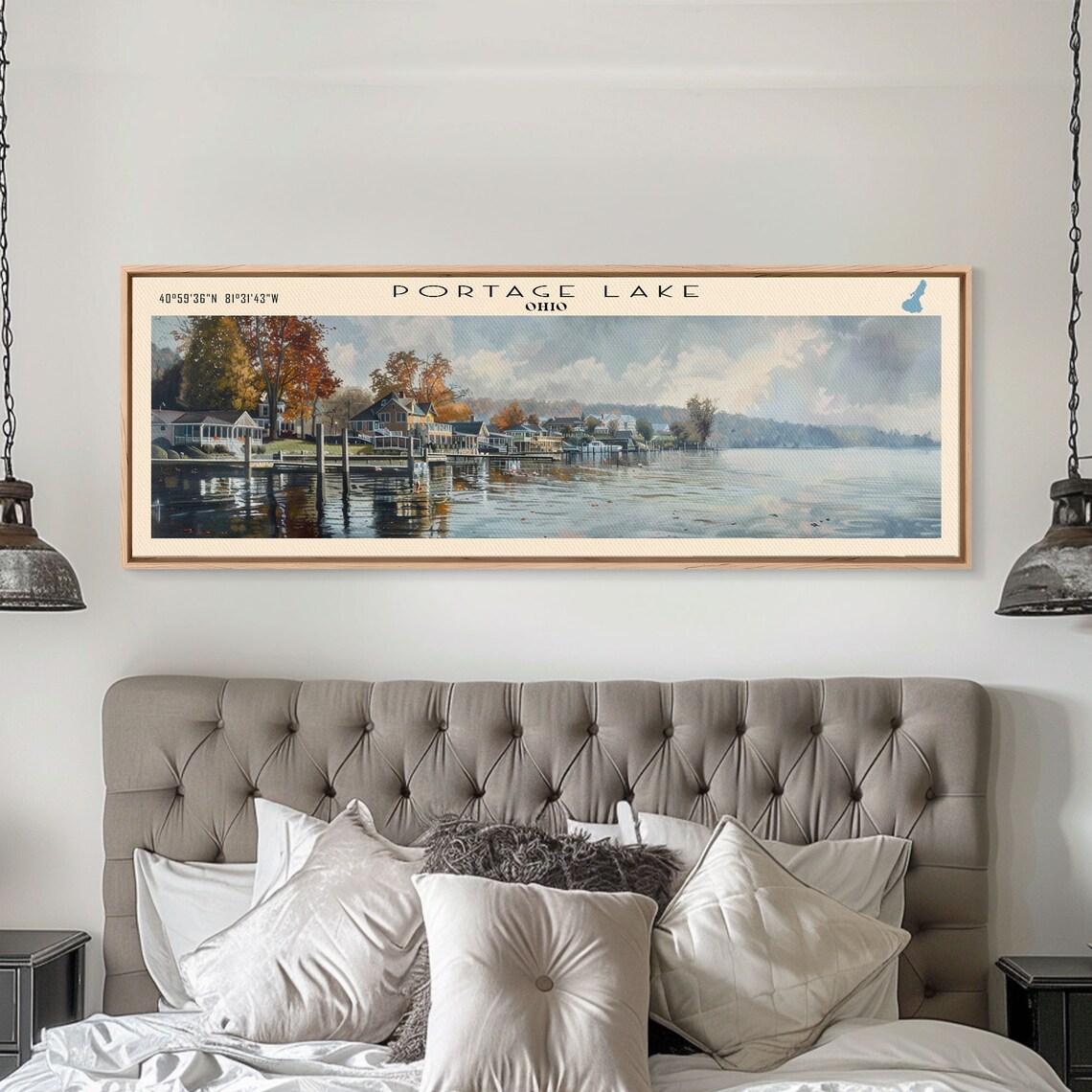 Portage Lake Ohio Lakeside Cottages Autumn Shore Marina Travel Poster - Image 2