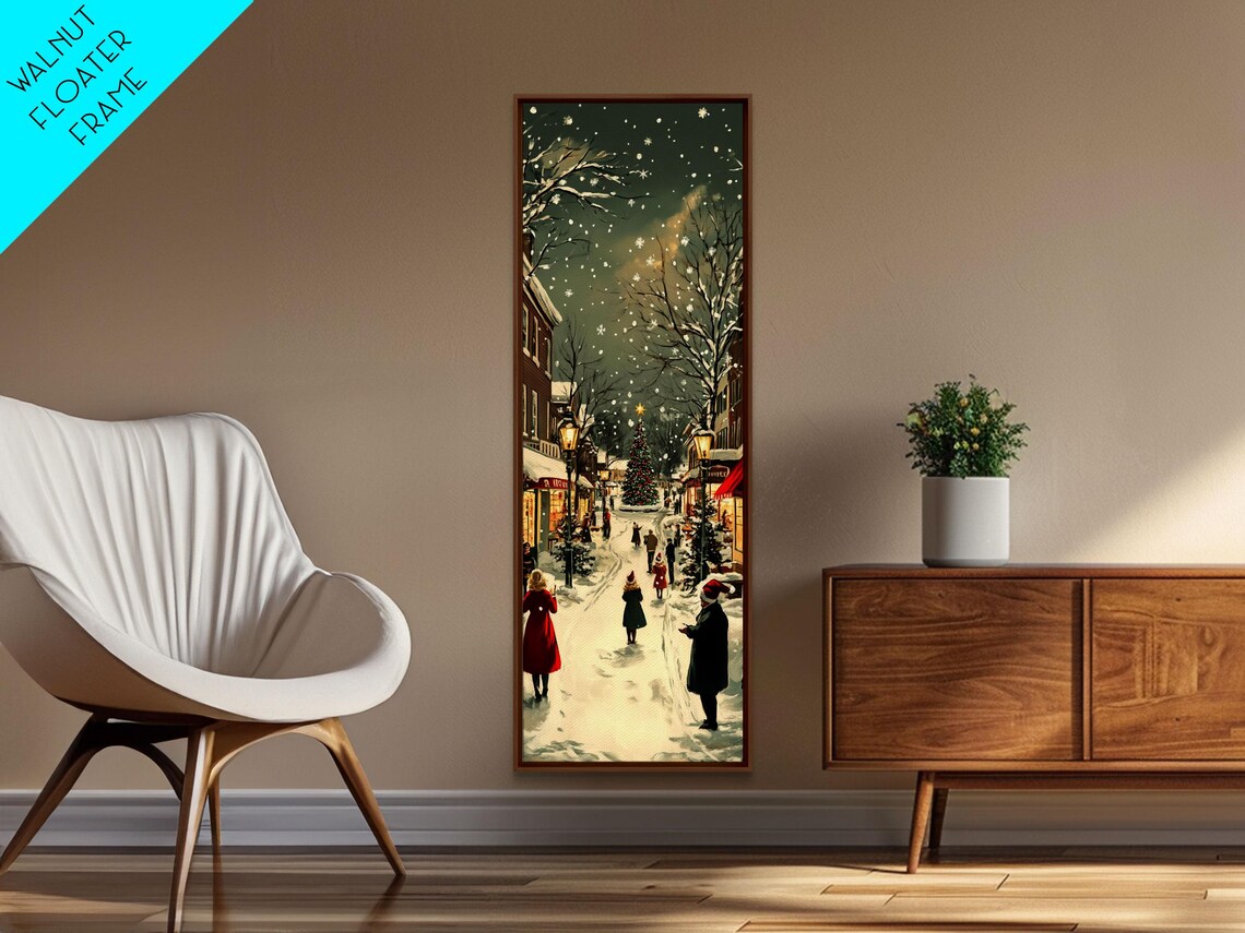 Snowy Christmas Street Market With Falling Snow Vintage Town Poster - Image 3
