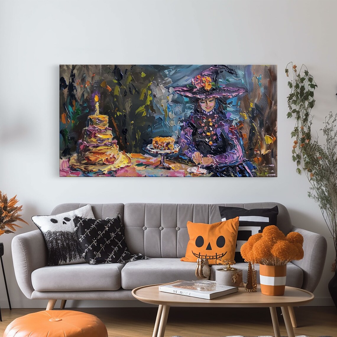 Springtime Witch Birthday Cake Party Impressionist Funny Halloween Wall Art - Image 5