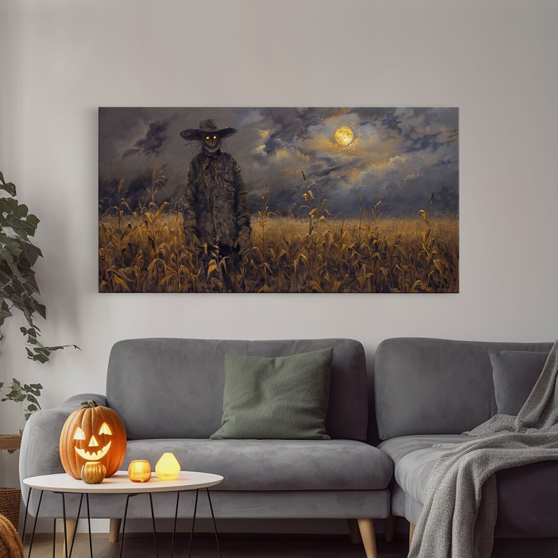 Scarecrow Under A Full Moon, Spooky Halloween Decor - Image 4